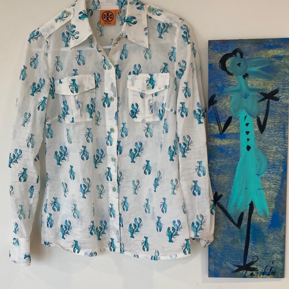 Tory Burch Lobster shirt. Light, semi sheer shirt.  Versatile and fun!